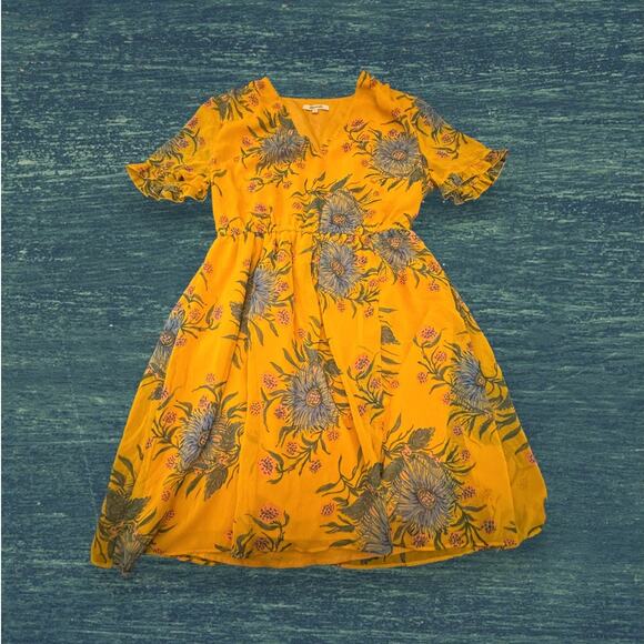 Madewell Yellow Floral Spring Summer Mini Dress Size 6 - Picture 1 of 10
